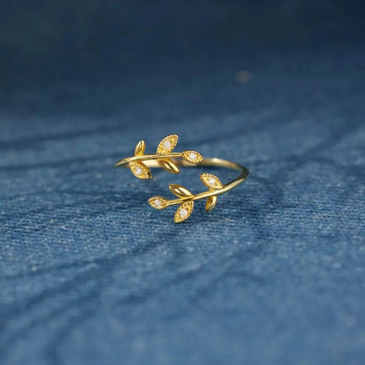 925 Sterling Silver Zircon Leaf Shape Ring - luxurift