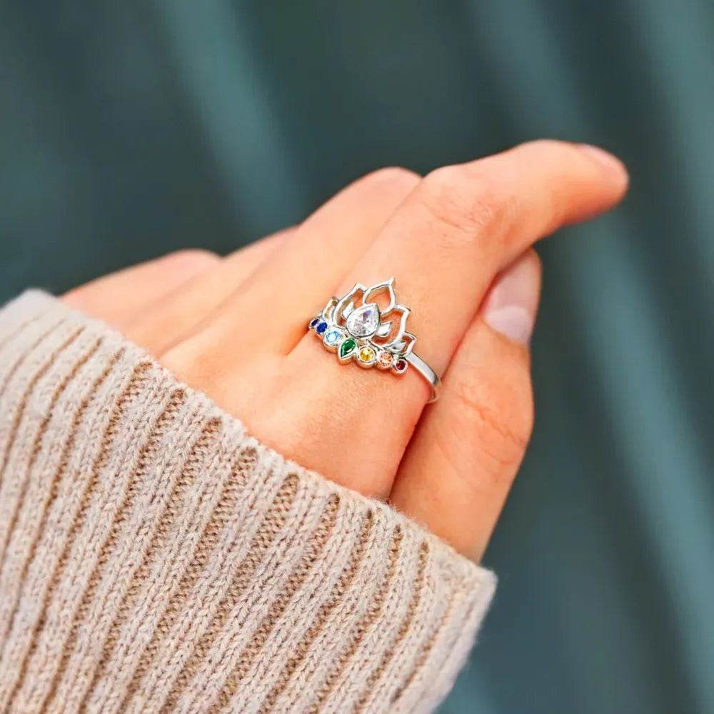 925 Sterling Silver Inlaid Zircon Lotus Shape Ring - luxurift